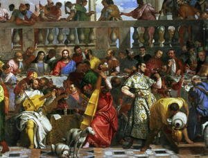Paolo Veronese (Caliari) - The Marriage Feast at Cana, detail of musicians and dogs, c.1562