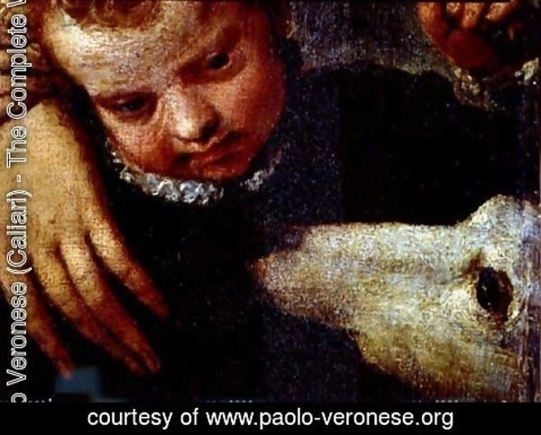 Paolo Veronese (Caliari) - Portrait of a Woman with a Child and a Dog, detail of the heads of the child and the dog
