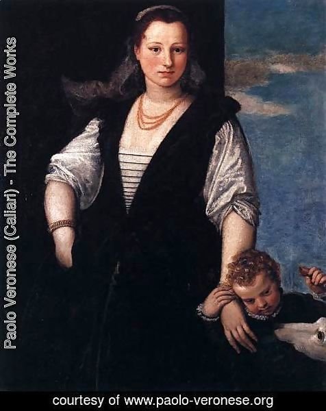 Paolo Veronese (Caliari) - Portrait of a Woman with a Child and a Dog