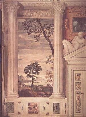 Paolo Veronese (Caliari) - Landscape, detail of the frescoes in the Olympic Room, 1560-62