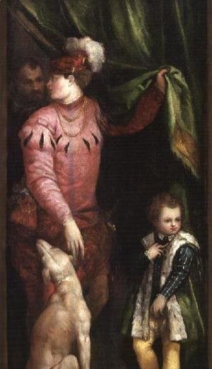 A youth with elegantly dressed boy and greyhound