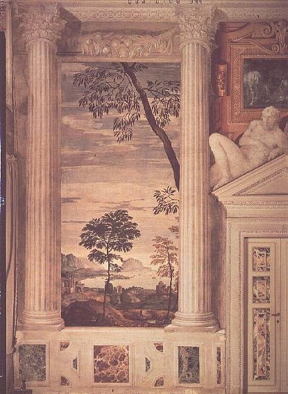 Landscape, detail of the frescoes in the Olympic Room, 1560-62