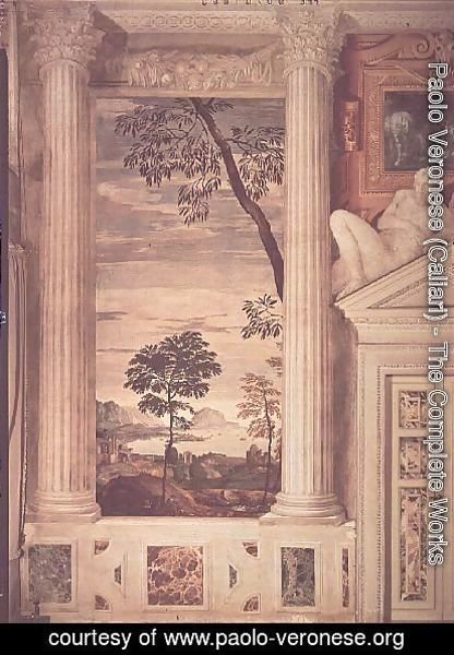 Paolo Veronese (Caliari) - Landscape, detail of the frescoes in the Olympic Room, 1560-62